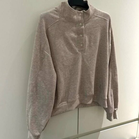 Sweaters - Beige Button Neck Sweatshirt